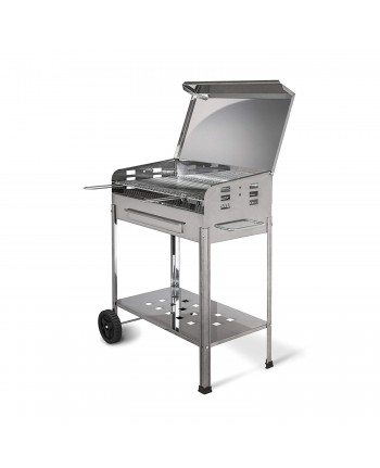 MILLE - Barbecue a carbonella in acciaio inox con coperchio - cm40x70x90h - ACHILLE - MADE IN ITALY 