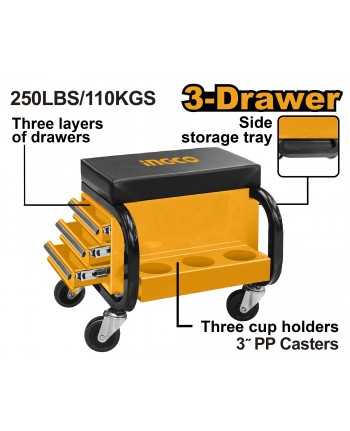 CARRELLO CON SEDILE E CASSETTI DA OFFICINA MECCANICO - INGCO HCS103