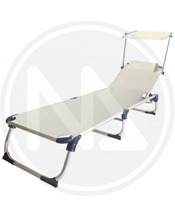 LETTINO MARE IN ALLUMINIO PIEGHEVOLE BIANCO PANNA CON PARASOLE 188CM TELO TEXILENE