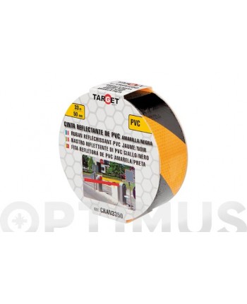 CINTA NASTRO ADESIVO RIFLETTENTE PRISMATICO 33 MT X 50 MM -- GIALLO NERO CATARIFRANGENTE