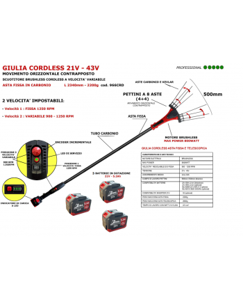 Scuotitore Abbacchiatore Cordless Aima Giulia con 3 Batterie 5 h-2 velocita