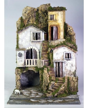 87386 Presepe di natale cm45x52x70h - con luci - artigianale Rossi Rosa