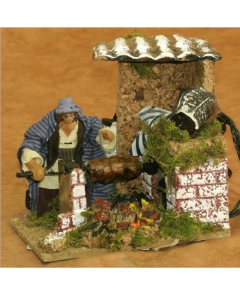 84371 Pastore con girarrosto cm14x10x15 cm a movimento e luce - PERSONAGGIO PRESEPE NATALE