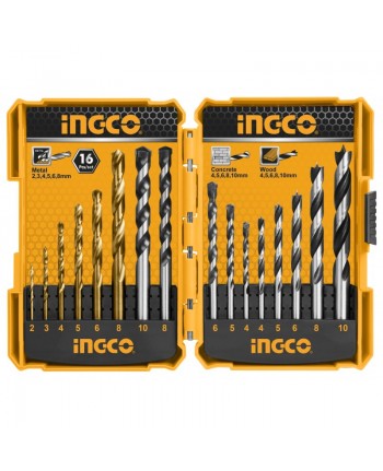 AKDL11601 - INGCO - SET 16 PUNTE TRAPANO METALLO LEGNO MURO 2,3,4,5,6,8mm -
