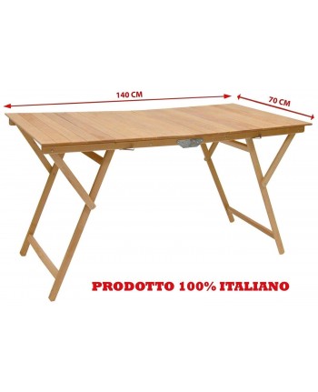 Tavolo tavolino pieghevole richiudibile in legno naturale 70x140x72H cm campeggio