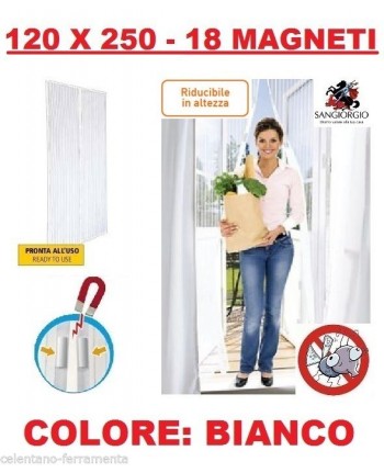 TENDA ZANZARIERA MAGNETICA BIANCA CON 18 CALAMITE 120 x 250 CM PER PORTA BALCONE