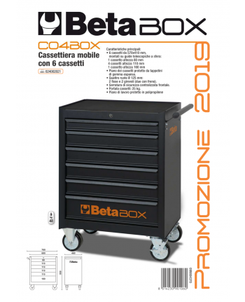CARRELLO CASSETTIERA MOBILE PORTAUTENSILI 6 CASSETTI BETA C04 BOX NERO (VUOTO)