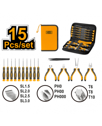 Set cacciaviti e pinze di precisione 15pz - INGCO HKTTS0151