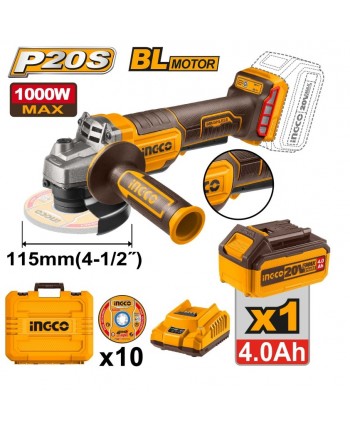 Smerigliatrice a batteria 20v + 1 BATTERIE 4AH +VALIG.+10 DISCHI - INGCO CAGLI2111561