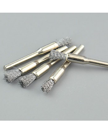 5pz - Mini spazzola a pennello D.6 - gambo 3mm in acciaio x dremel mini trapano