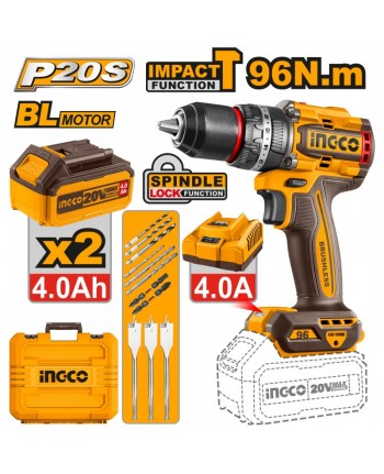 TRAPANO A PERCUSSIONE 96 NM 20V COMPACT BRUSHLESS CON 2 BATTERIE - INGCO CIDLI20968E