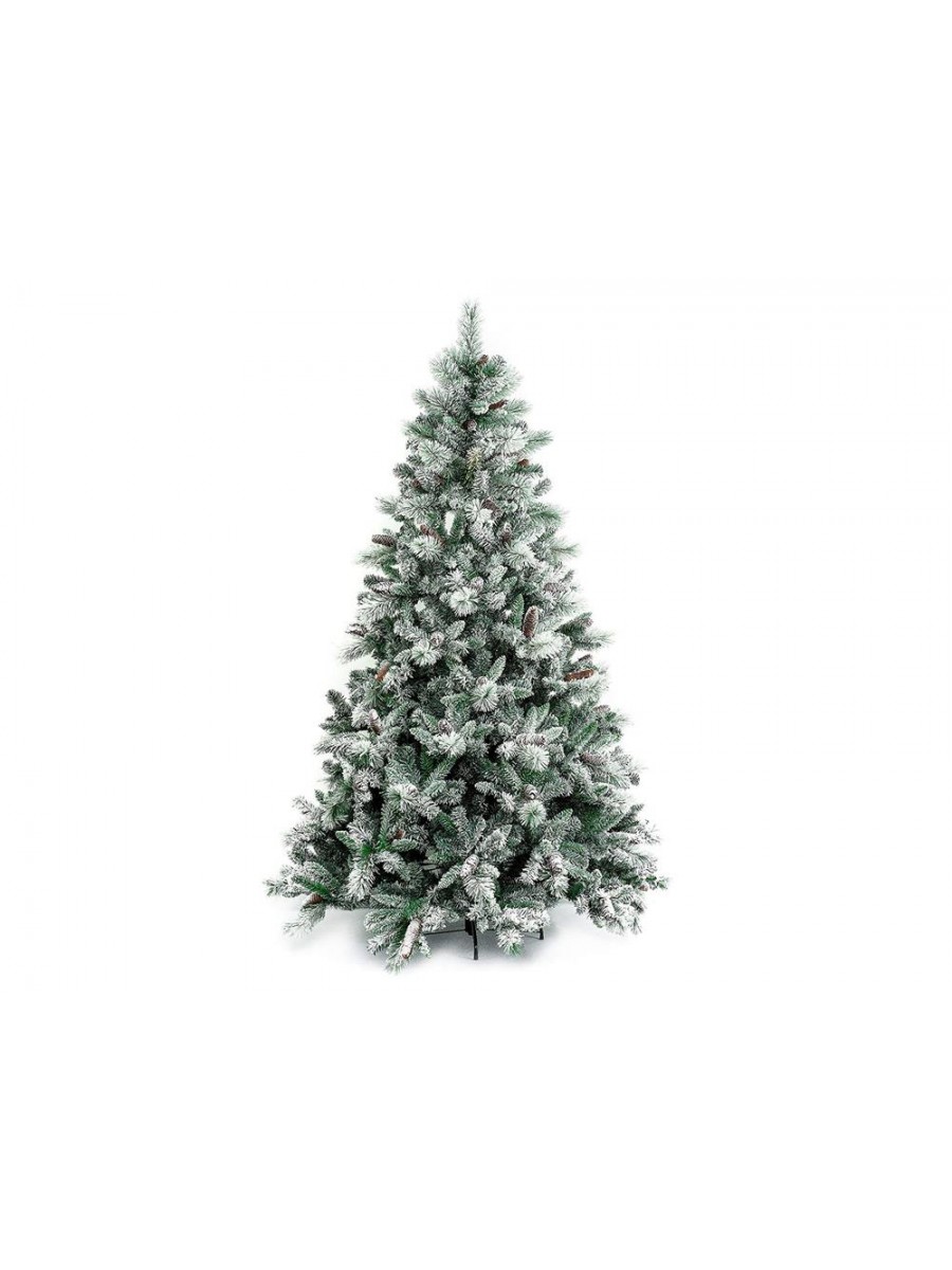 Albero Di Natale 210cm Innevato Con Pigne Gardena Super Folto Natalizio Verde Neve
