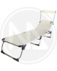 LETTINO MARE IN ALLUMINIO PIEGHEVOLE BIANCO PANNA CON PARASOLE 188CM TELO TEXILENE