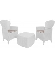 Set Salotto in resina rattan TREE tavolino poltrone + cuscini Bianco