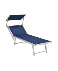 LETTINO MARE IN ALLUMINIO BLU CON PARASOLE E CUSCINO  183CM TELO TEXILENE