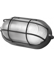 50142 - PLAFONIERA DA GIARDINO A GRIGLIA OVALE - NERA NERO - LUCE LAMPADA - DIFFUSORE IN VETRO