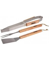 UTENSILI BBQ MANICO LEGNO 3pz - SET KIT PER BARBECUE