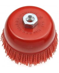 Spazzola a tazza in nylon ROSSA gr80 D100 M14 abrasiva rusticante per pulizia e sverniciatura