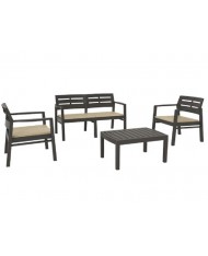 Set Salotto in resina JAVA tavolino poltrone cuscini antracite 531770