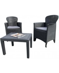 Set Salotto in resina rattan AKITA tavolino poltrone cuscini antracite  - SET GIARDINO