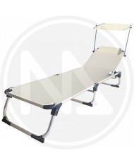 LETTINO MARE IN ALLUMINIO PIEGHEVOLE BIANCO PANNA CON PARASOLE 188CM TELO TEXILENE