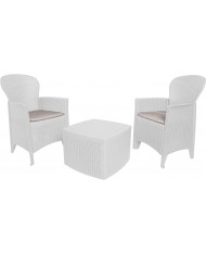 Set Salotto in resina rattan TREE tavolino poltrone + cuscini Bianco