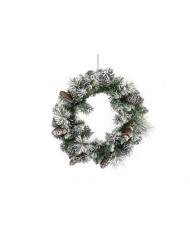 CORONA INNEVATA CON PIGNE d60cm FESTONE ADDOBBI NATALE DECORO NATALIZIA