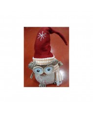  GUFO GRIGIO CON CAPPELLO ROSSO E SCIARPA H50 CM NATALIZIO ALBERO ADDOBBI