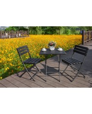 SET 2 SEDIE + TAVOLO IN ACCIAIO E PVC EFFETTO LEGNO CIRELLA PAPILLON