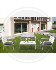 54304 - Set con divano SALOTTO IN ACCIAIO BIANCO POLYWOOD "MURANO" 