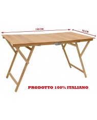 Tavolo tavolino pieghevole richiudibile in legno naturale 70x140x72H cm campeggio