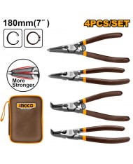 SET 4 PINZE FERMI ANELLI - 180mm - SEEGER INTERNI/ESTERNI CON ASTUCCIO - HCCPS26180 INGCO