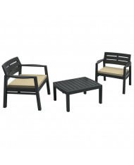 Set da giardino in resina rattan antracite 2 poltrone + tavolino SALOTTO LOMBOK