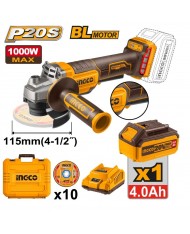 Smerigliatrice a batteria 20v + 1 BATTERIE 4AH +VALIG.+10 DISCHI - INGCO CAGLI2111561
