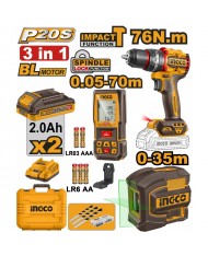 SET TRAPANO AVVITATORE 76NM + LIVELLA AUTOLIVELLANTE VERDE + RILEVATORE DI DISTANZA