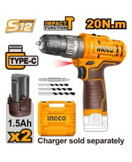 TRAPANO AVVITATORE A PERCUSSIONE A BATTERIA 12V CON 2 BATTERIE - INGCO CIDLI12202E