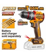 TRAPANO AVVITATORE A PERCUSSIONE 66Nm NUDO BRUSHLESS 20V A BATTERIA - INGCO CIDLI206681