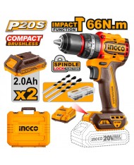 TRAPANO A PERCUSSIONE 66 NM 20V COMPACT BRUSHLESS CON 2 BATTERIE - INGCO CIDLI20668E